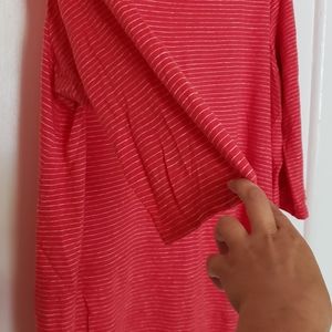 Eileen Fisher XL  coral striped 100% linen tunic